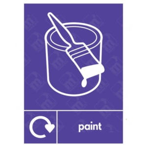 Paint WRAP Recycling Sign – purple WRAP sign with paint tin and brush icon for safe disposal