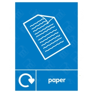 Paper WRAP Recycling Sign – blue WRAP icon for clean paper disposal signage UK