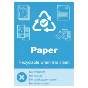 Paper Recyclable When It Is Clean WRAP Recycling Sign – WRAP-approved label for clean paper waste recycling in UK