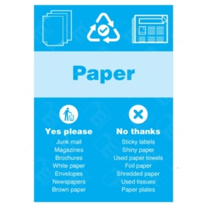 Paper Yes Please No Thanks WRAP Recycling Sign – blue WRAP paper bin label UK