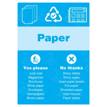 Paper Yes Please No Thanks WRAP Recycling Sign – blue WRAP paper bin label UK