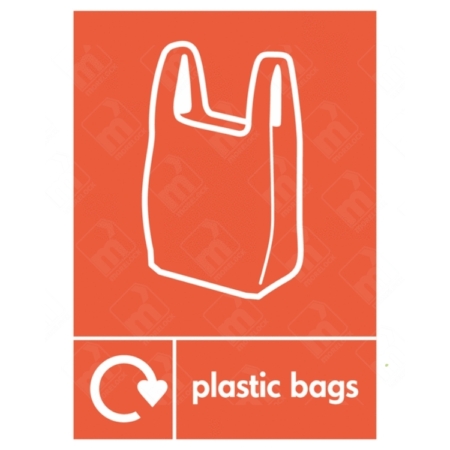 Plastic Bags WRAP Recycling Sign – orange sign with plastic bag icon for soft plastic disposal