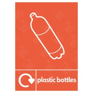 Plastic Bottles WRAP Recycling Sign – orange recycling sign with bottle icon for UK waste sorting