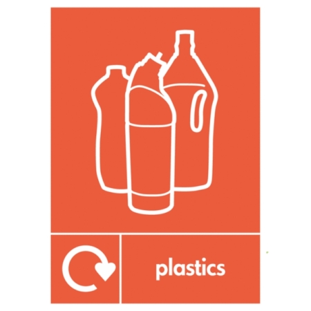 Plastics WRAP Sign – orange WRAP bin label for plastic recycling