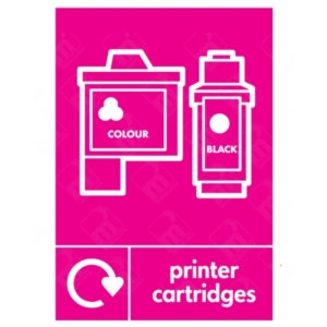 Printer Cartridges WRAP Recycling Sign – WRAP-compliant signage in magenta for ink and toner cartridge recycling