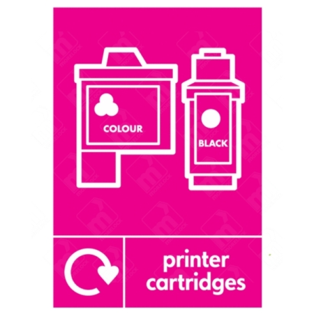 Printer Cartridges WRAP Recycling Sign – WRAP-compliant signage in magenta for ink and toner cartridge recycling