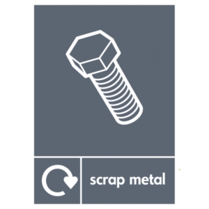 Scrap Metal WRAP Sign – grey WRAP recycling bin label for metal waste