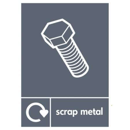 Scrap Metal WRAP Sign – grey WRAP recycling bin label for metal waste