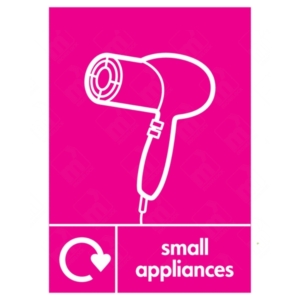 Small Appliances Hair Dryer WRAP Recycling Sign – magenta WRAP sign for small beauty electronics