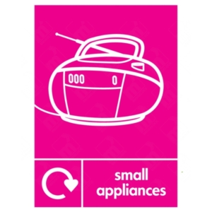 Small Appliances Radio Symbol WRAP Recycling Sign – magenta WRAP sign for small electrical items