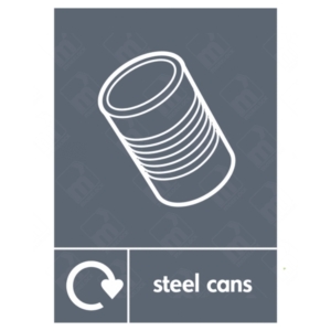 Steel Cans WRAP Recycling Sign – WRAP-compliant signage for steel food tin collection in UK waste centres