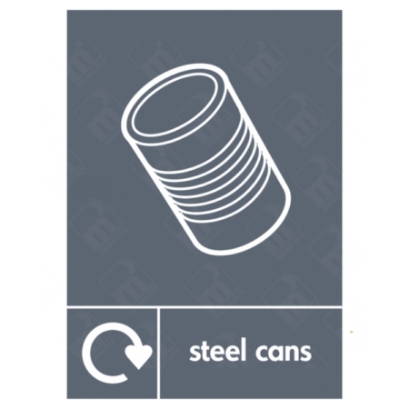Steel Cans WRAP Recycling Sign – WRAP-compliant signage for steel food tin collection in UK waste centres