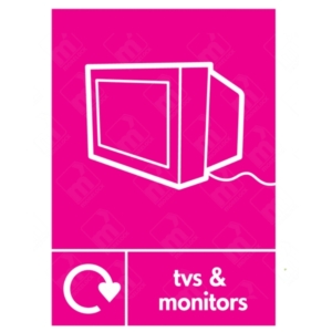 TVs and Monitors WRAP Recycling Sign – pink WRAP e-waste sign for screen and monitor disposal