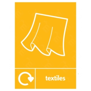 Textiles WRAP Recycling Sign – orange WRAP sign for fabrics, towels, and rags