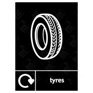 Tyres WRAP Recycling Sign – black WRAP tyre icon for UK recycling sites