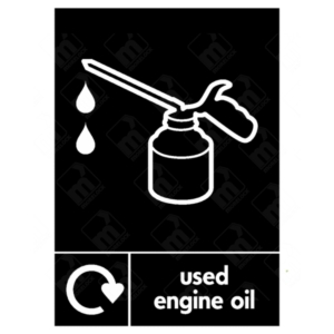 Used Engine Oil WRAP Recycling Sign – WRAP signage with oil can icon for vehicle oil disposal