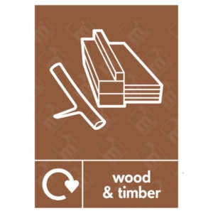 Wood & Timber WRAP Recycling Sign – brown WRAP bin label for timber
