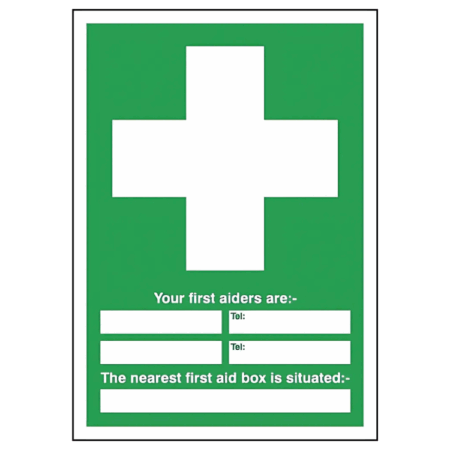 Your First Aiders Are – First Aid Box Location Sign