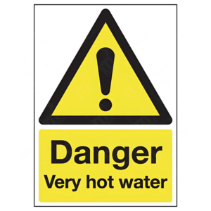 Danger Very Hot Water Sign – UK hazard safety sign for scald risk