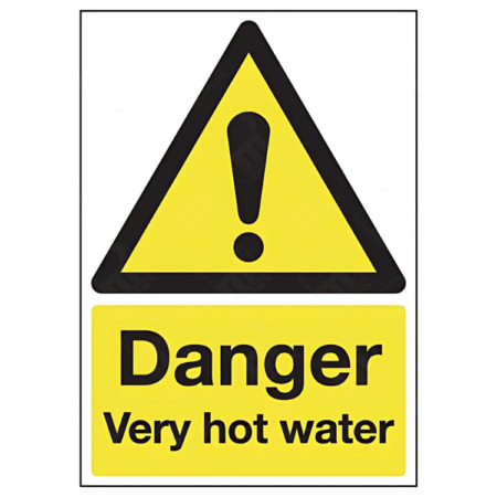 Danger Very Hot Water Sign – UK hazard safety sign for scald risk
