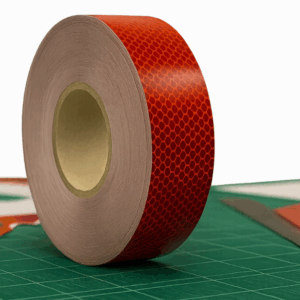 50mm x 50m Red AURA 191T High Intensity Prismatic Reflective Rolls | UK Reflective Rolls
