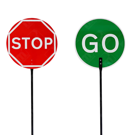 600mm RA1 Composite Stop Go Lollipop Sign + Metal Pole & Circular Ring | UK Temporary Traffic Road Sign