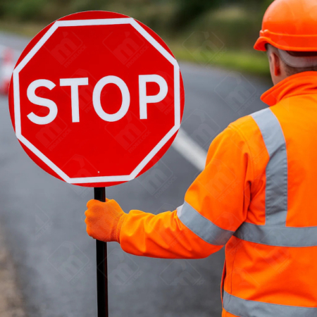 600mm RA1 Composite Stop Go Lollipop Sign + Metal Pole & Circular Ring | UK Temporary Traffic Road Sign