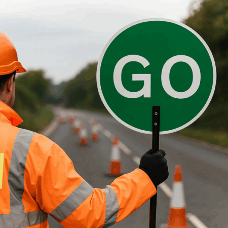 600mm RA1 Composite Stop Go Lollipop Sign + Metal Pole & Circular Ring | UK Temporary Traffic Road Sign