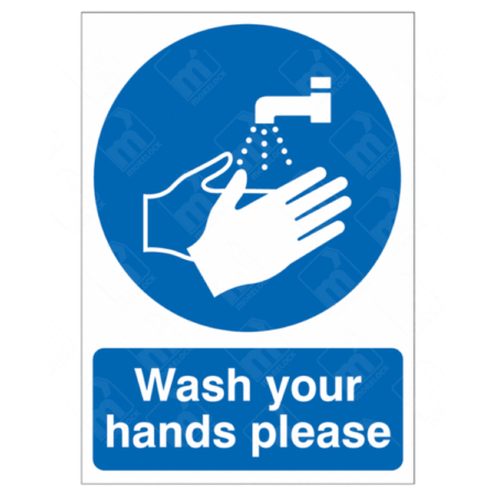 Wash Your Hands Please Sign – blue hygiene notice for washrooms